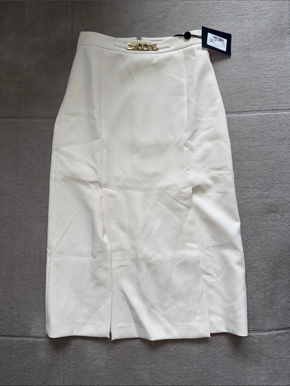 NWT TwinSet Cream Midi Pencil Skirt with Gold Logo Accent